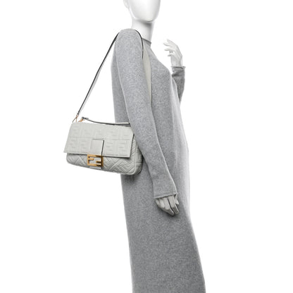 Fendi Nappa FF 1974 Embossed Large Baguette White 2 of 14