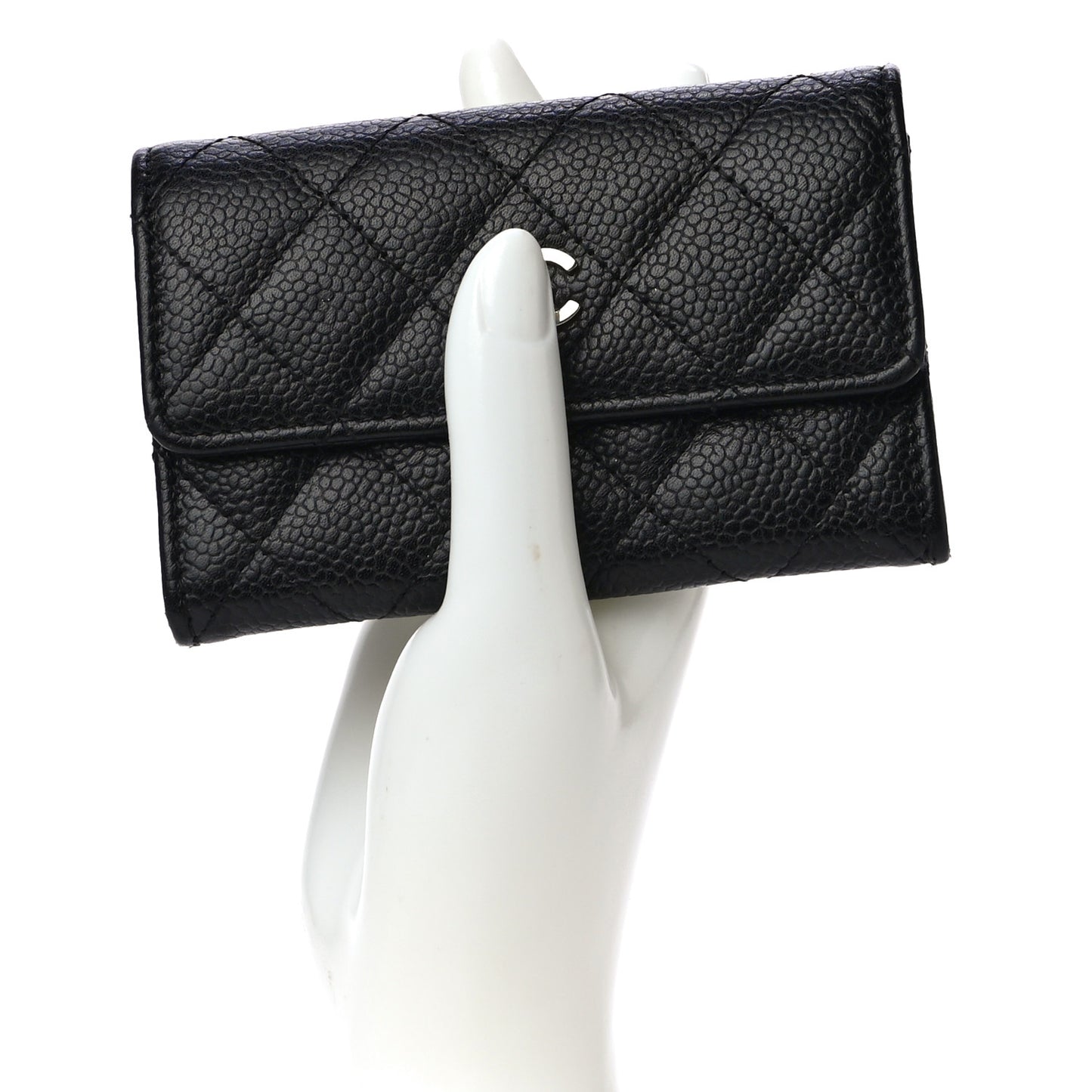 Caviar Quilted Flap Card Holder Black