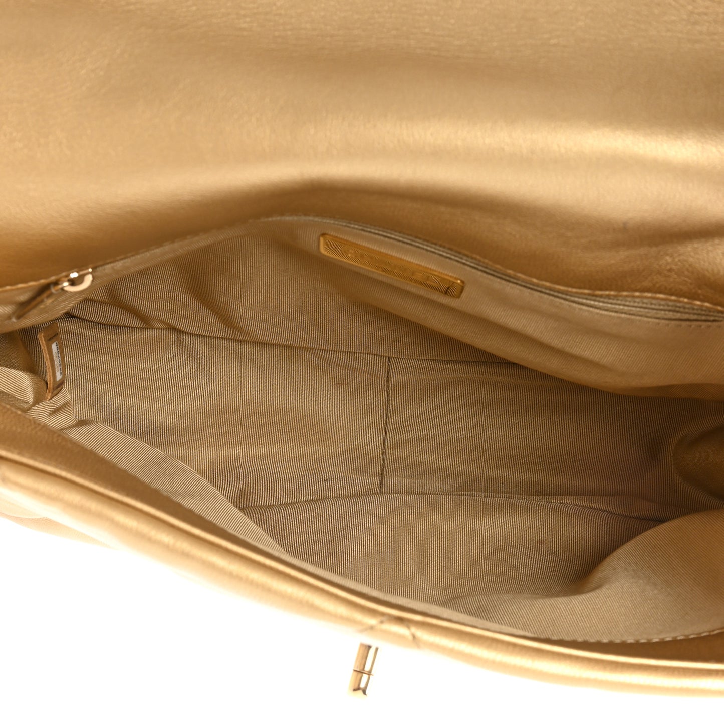 Metallic Goatskin Quilted Large Chanel 19 Flap Gold