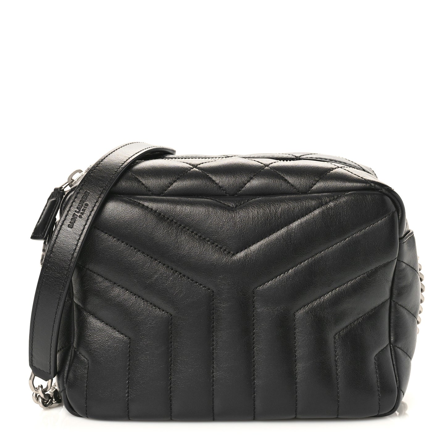 Calfskin Y Quilted Monogram Small Loulou Bowling Bag Black