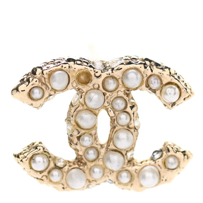 Chanel Pearl Crystal CC Earrings Light Gold 5 of 6