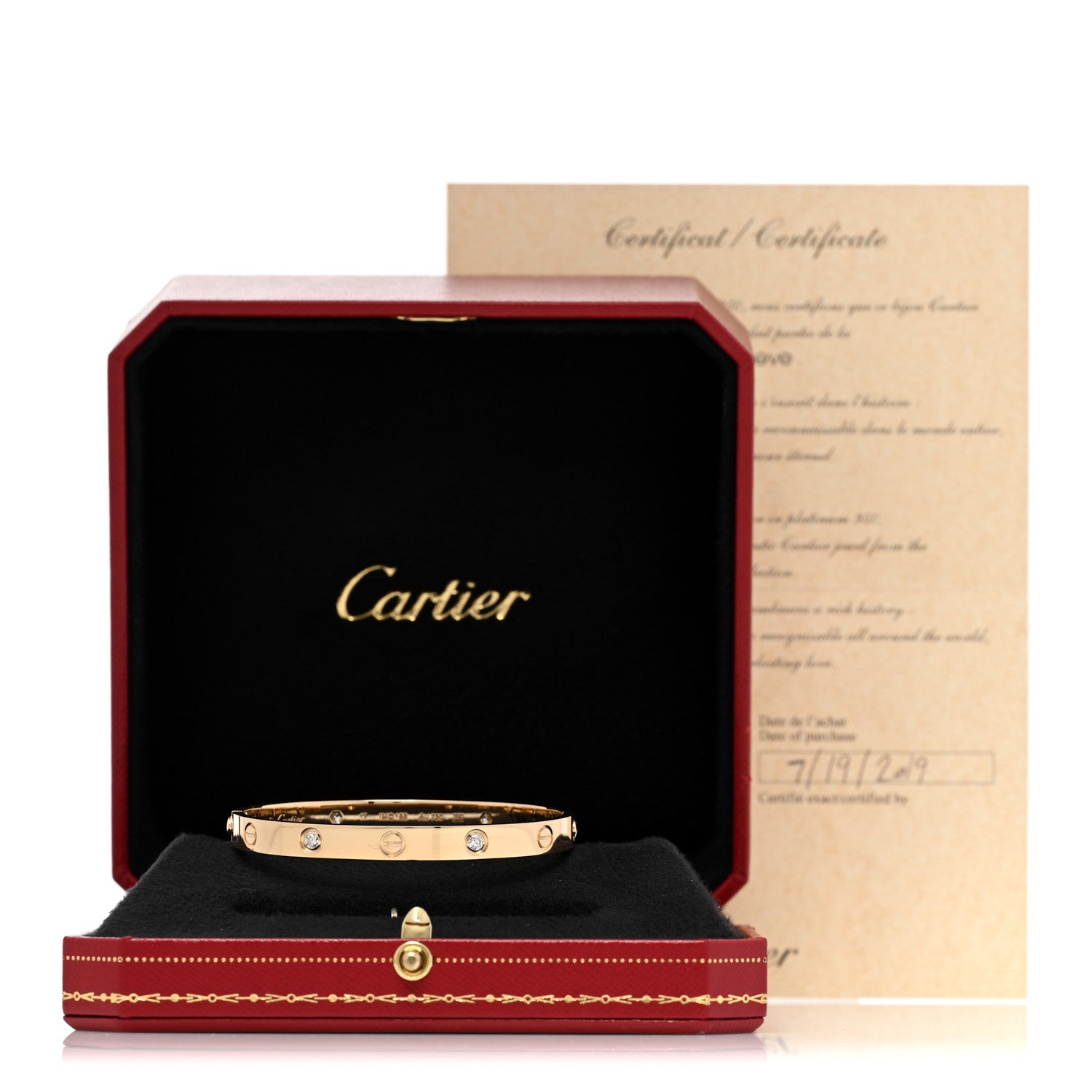 Cartier 18K Yellow Gold 4 Diamond LOVE Bracelet 17 5 of 5