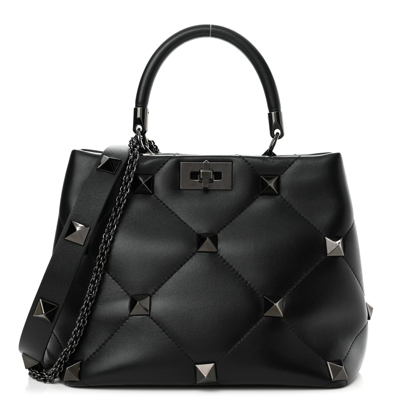 Nappa Monochrome Roman Stud The Handle Bag Black