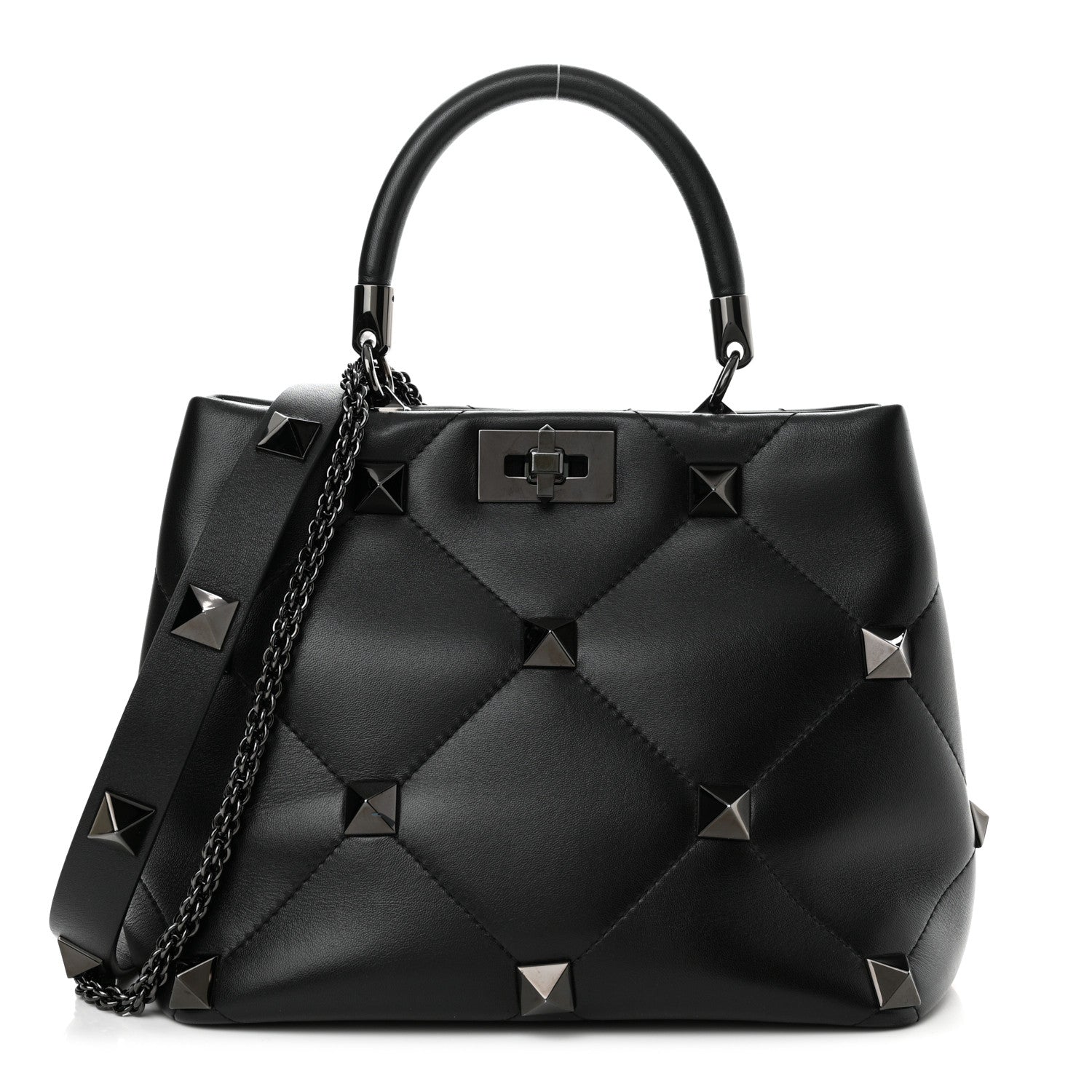 Valentino Garavani Nappa Monochrome Roman Stud The Handle Bag Black 1 of 12