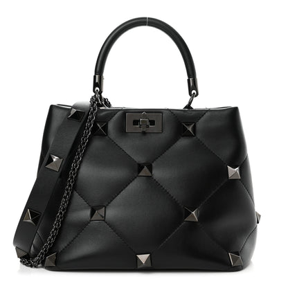 Valentino Garavani Nappa Monochrome Roman Stud The Handle Bag Black 1 of 12