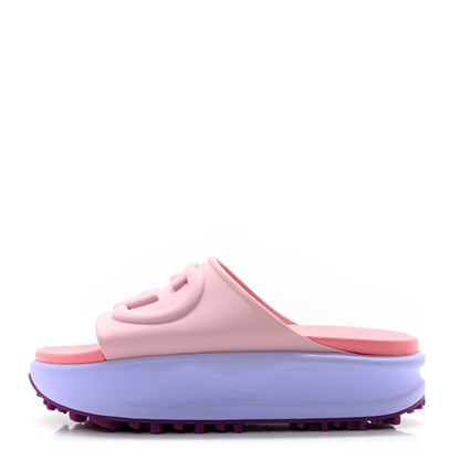 Gucci Soft Rubber Womens Interlocking G Platform 42mm Slide Sandals 36 Sugar Pink 1 of 12