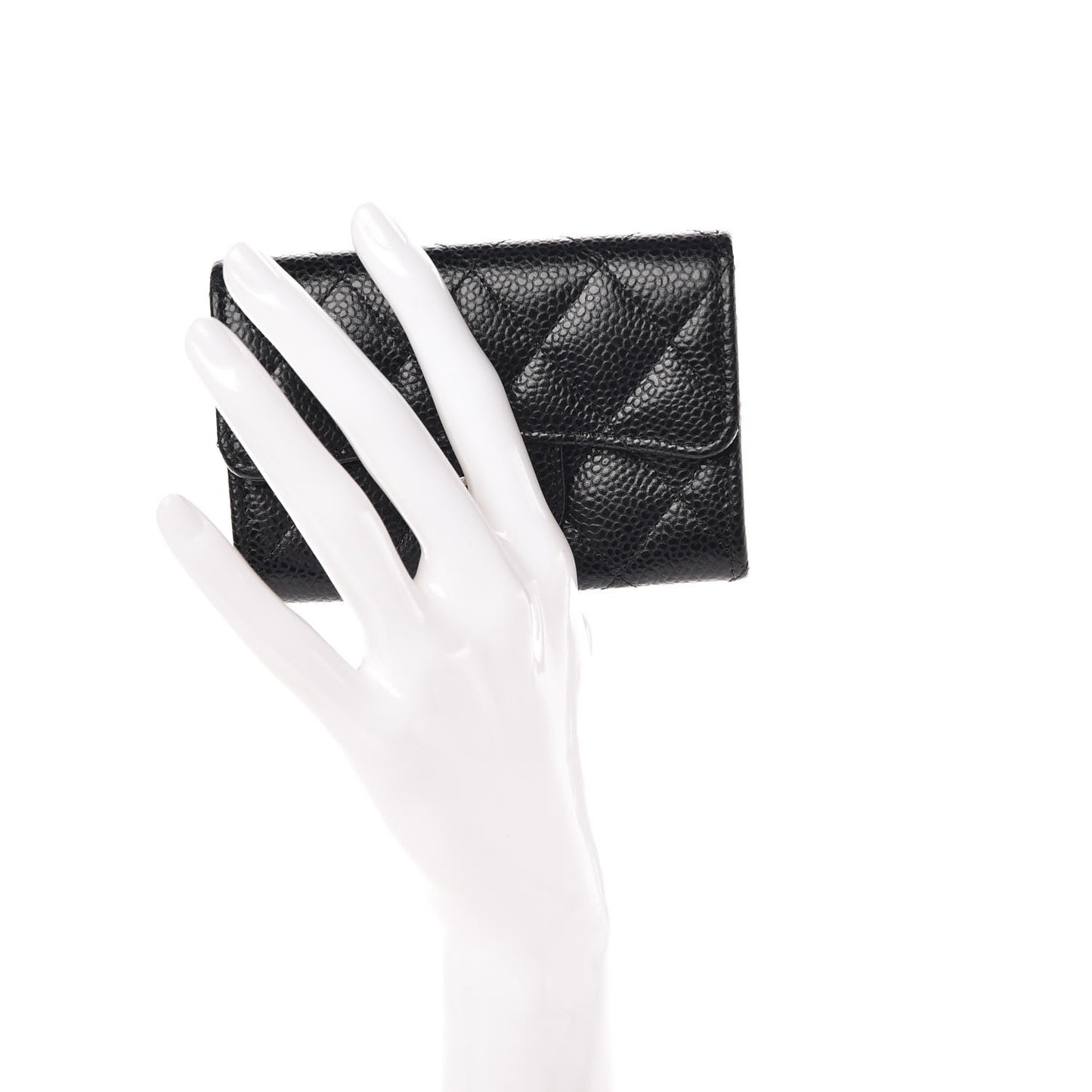 Caviar Quilted Flap Card Holder Black