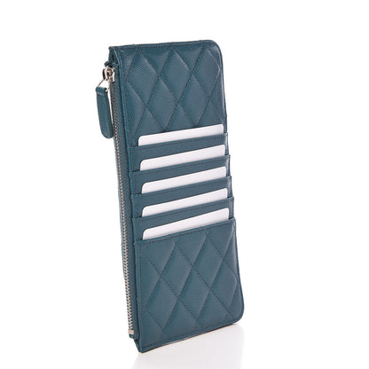 Chanel Caviar Quilted Classic Flat Wallet Pouch Dark Turquoise 3 of 8