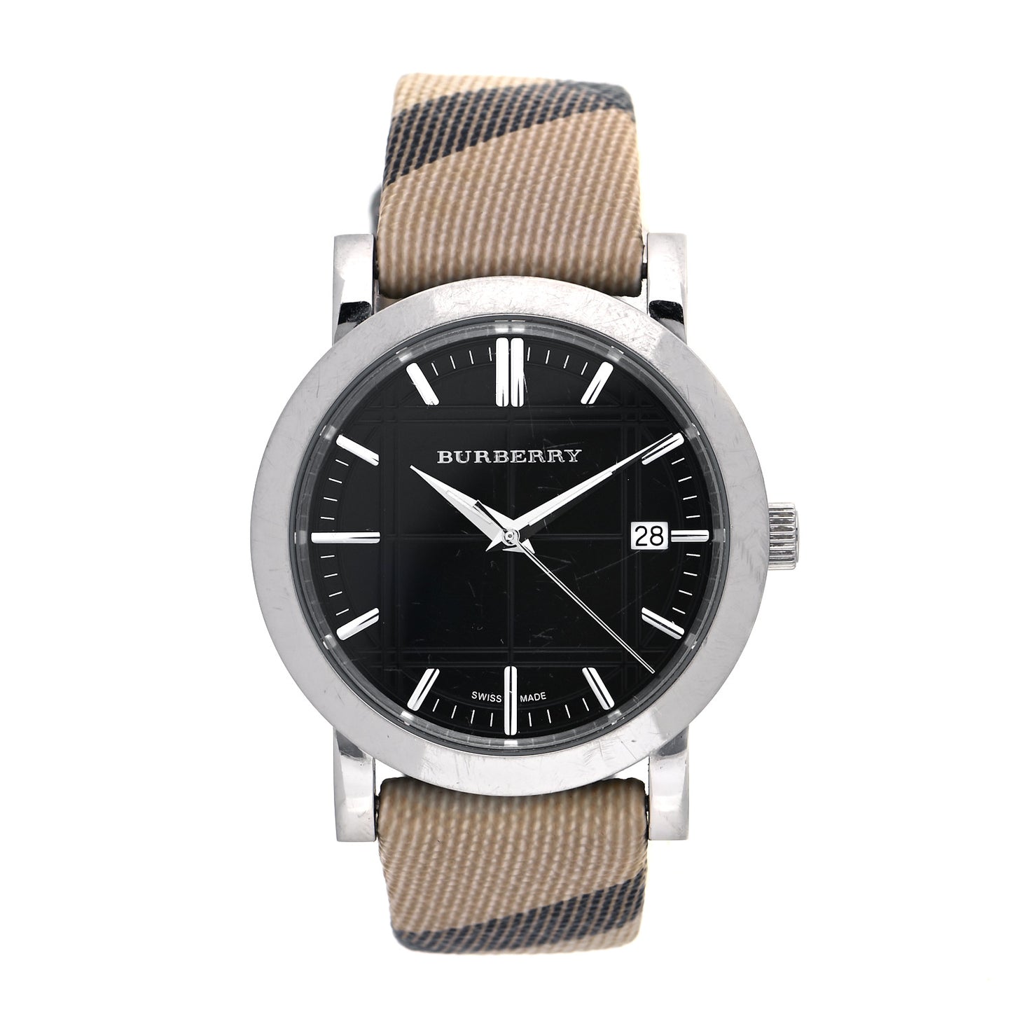 Stainless Steel Calfskin 38mm Heritage Nova Check Quartz Watch Black BU1772
