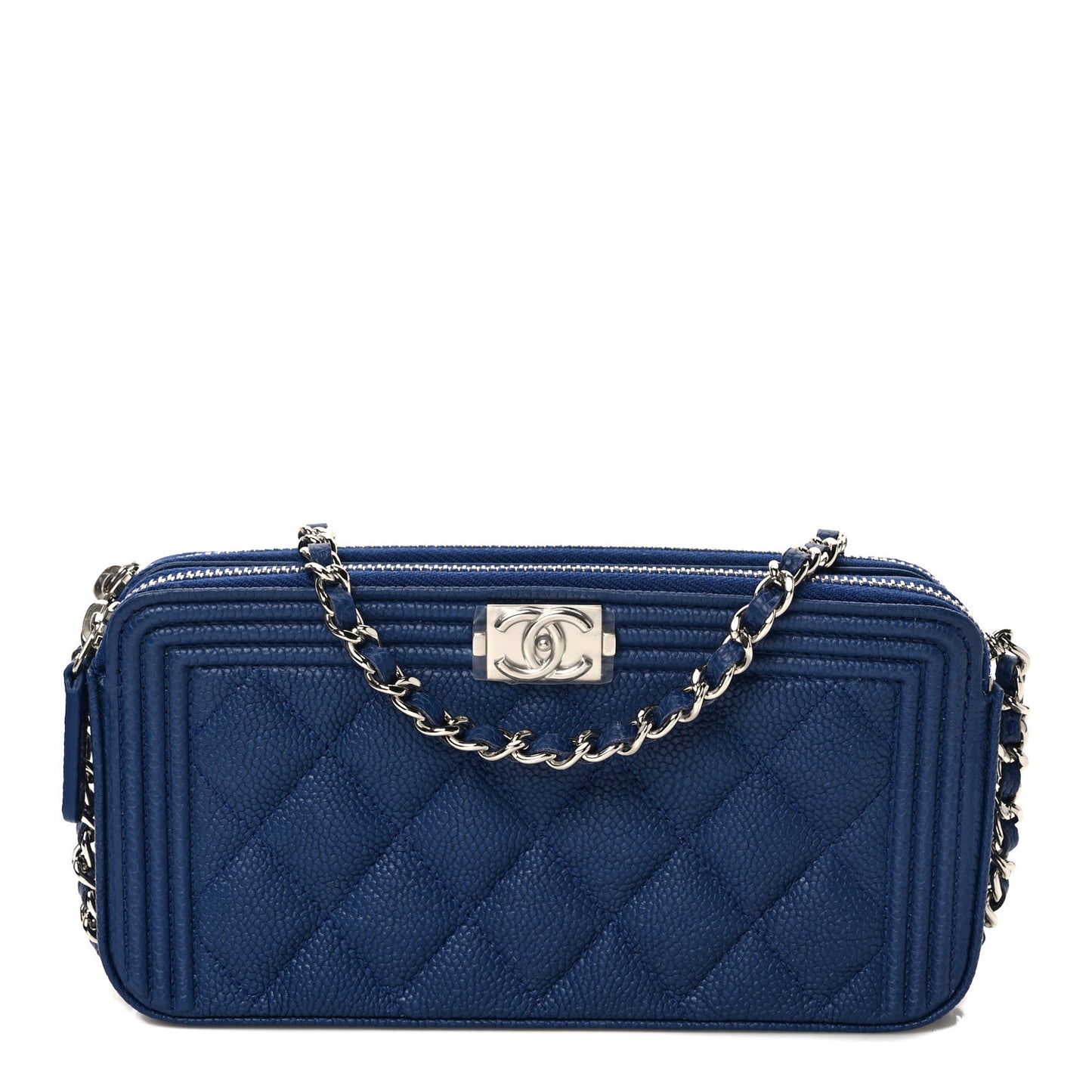 Caviar Quilted Small Boy Clutch With Chain Blue