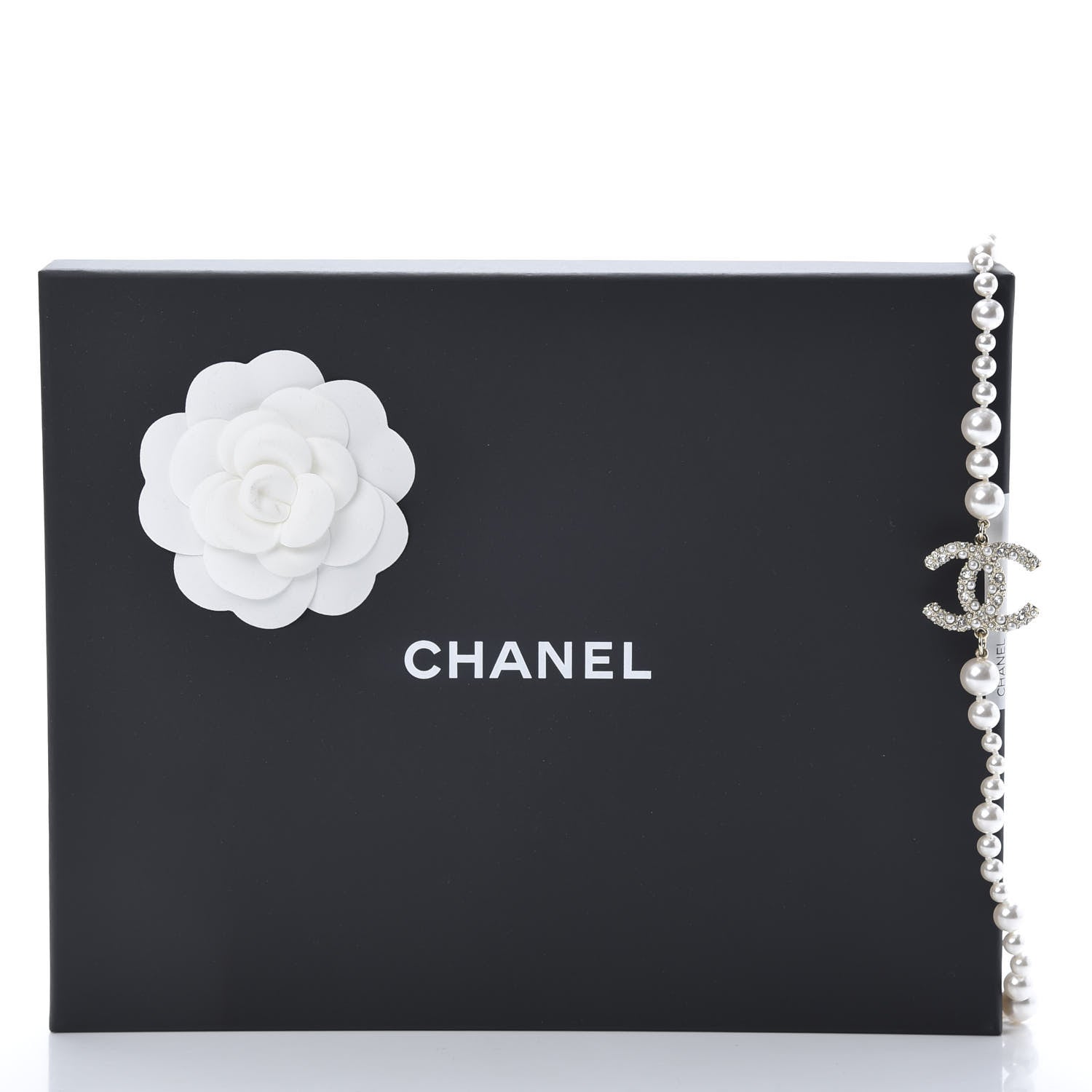 Chanel Pearl Baguette Crystal CC Long Necklace Silver 5 of 5