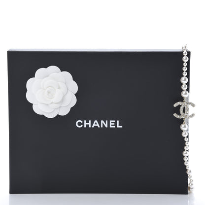 Chanel Pearl Baguette Crystal CC Long Necklace Silver 5 of 5