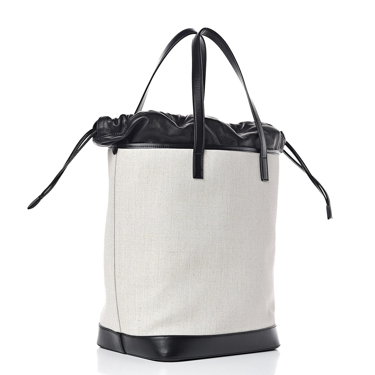 Canvas Calfskin Teddy Drawstring Shopping Tote White Black