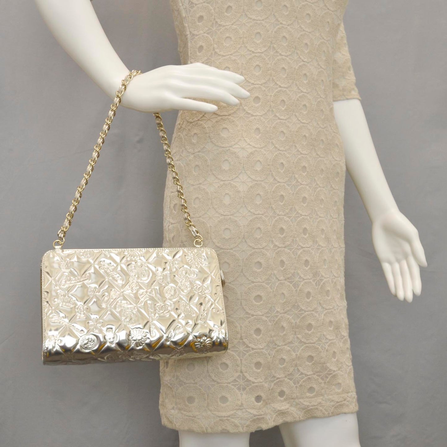 Patent Calfskin Lucky Symbols Pochette Metallic Gold