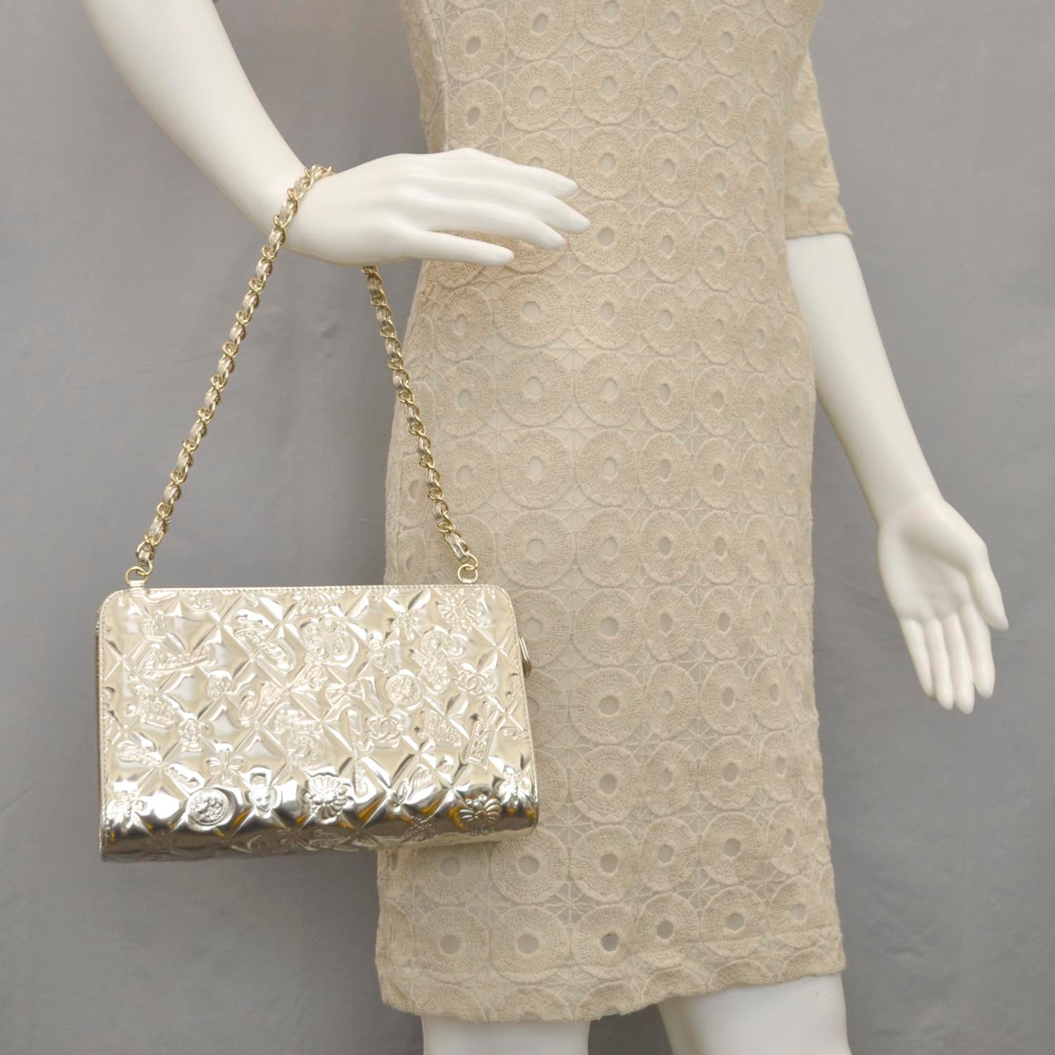 Chanel Patent Calfskin Lucky Symbols Pochette Metallic Gold 2 of 9
