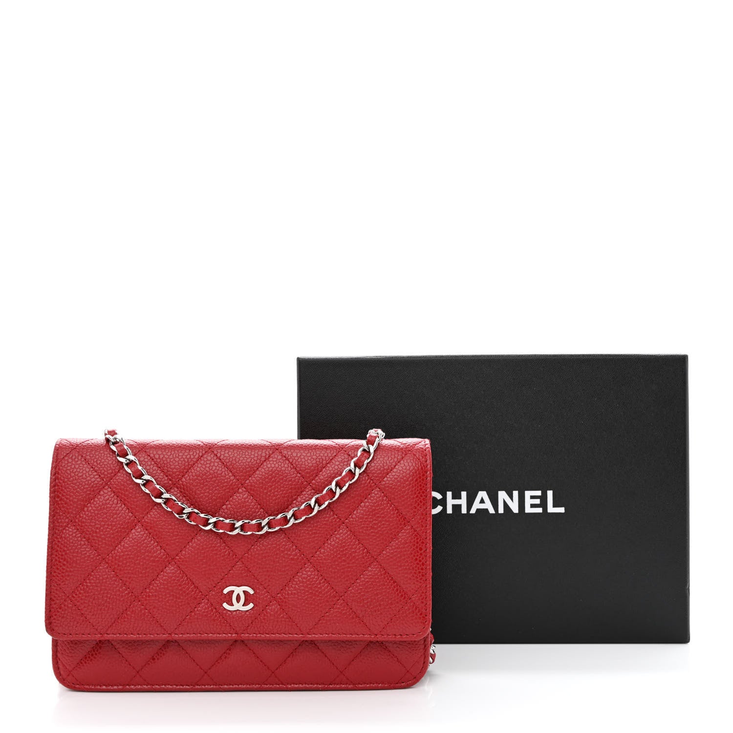 Chanel Caviar Quilted Wallet on Chain WOC Red 12 of 12