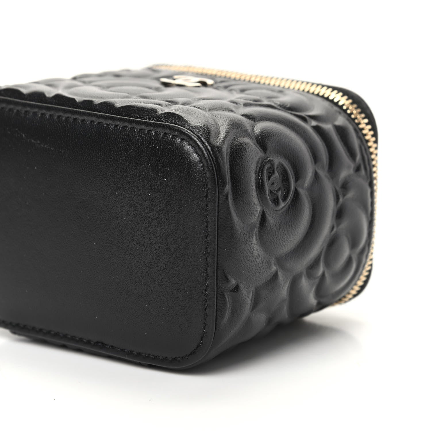Chanel Lambskin Camellia Embossed Mini Vanity Case With Chain Black 9 of 10