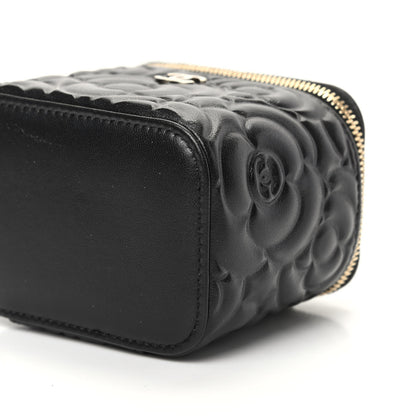 Chanel Lambskin Camellia Embossed Mini Vanity Case With Chain Black 9 of 10