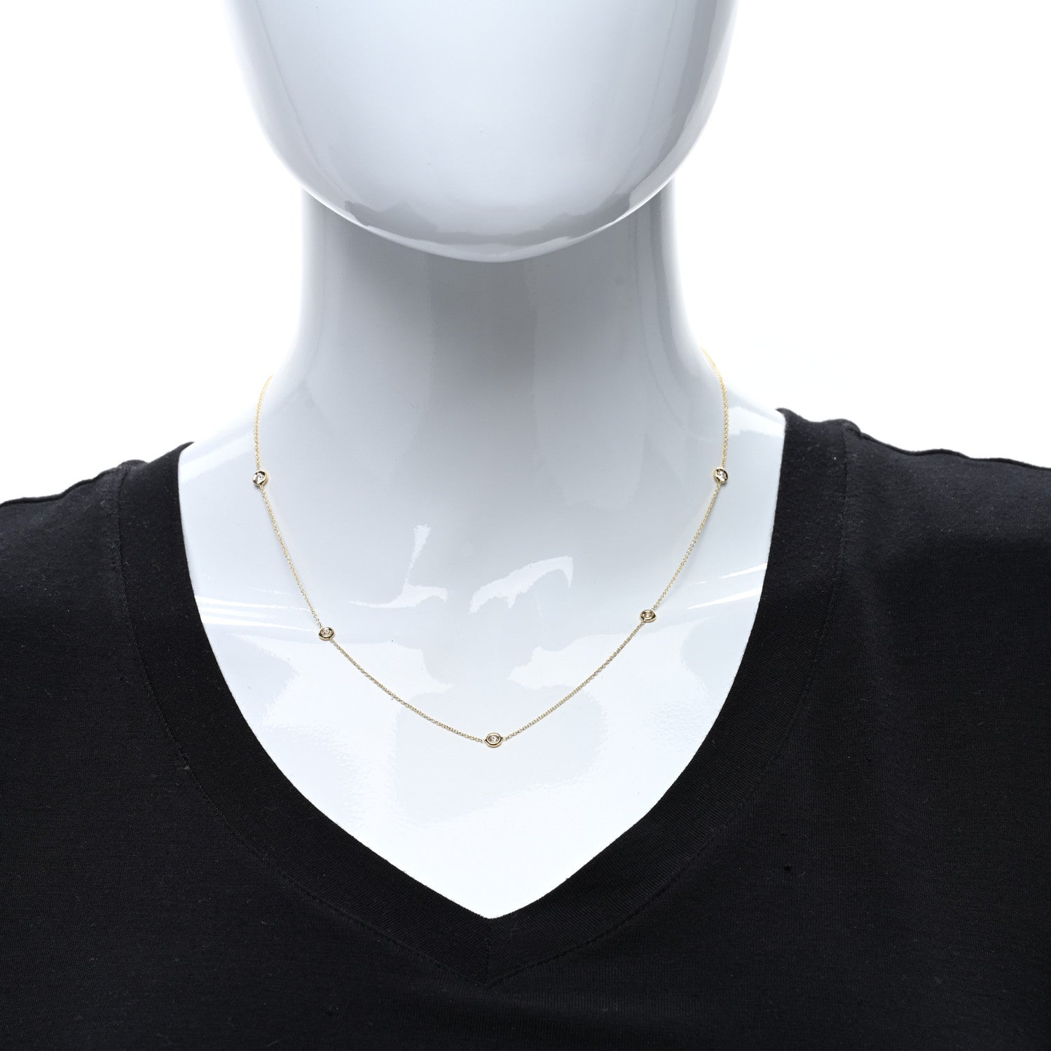 Roberto Coin 18K Yellow Gold Diamond .23ctw Diamonds By The Inch Five Station Necklace 3 of 4