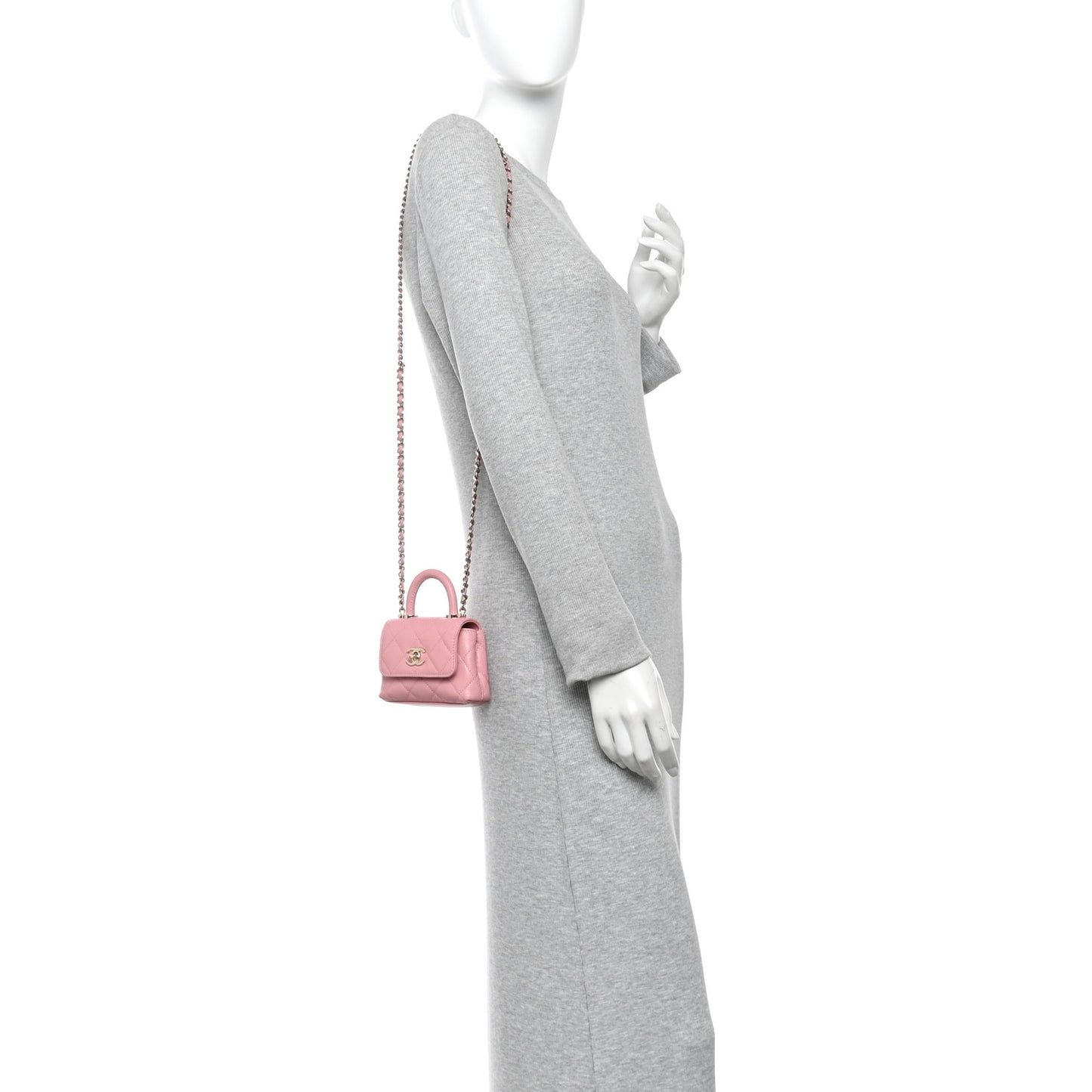 Caviar Quilted Nano Coco Handle Clutch With Chain Pink