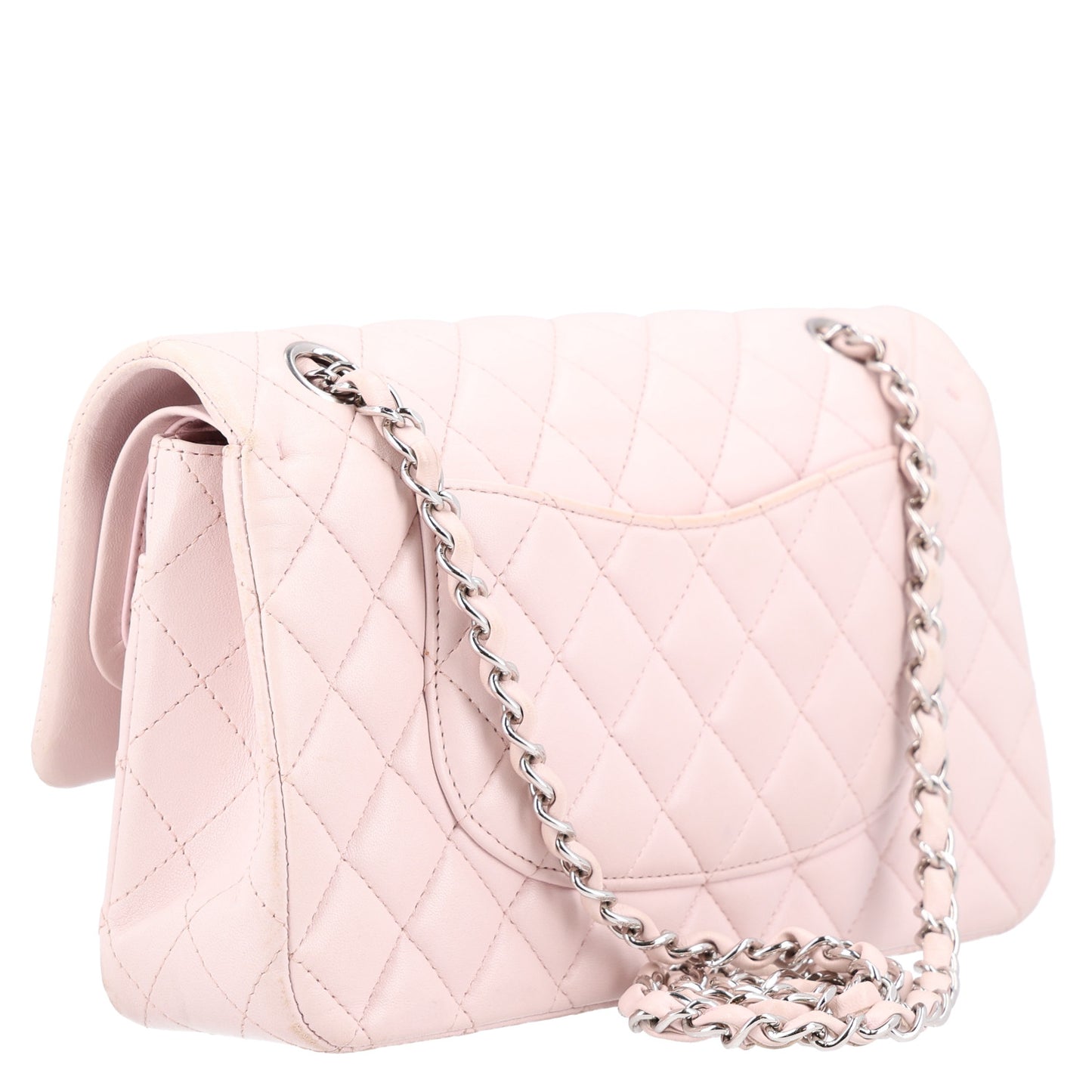 Lambskin Quilted Medium Double Flap Light Pink