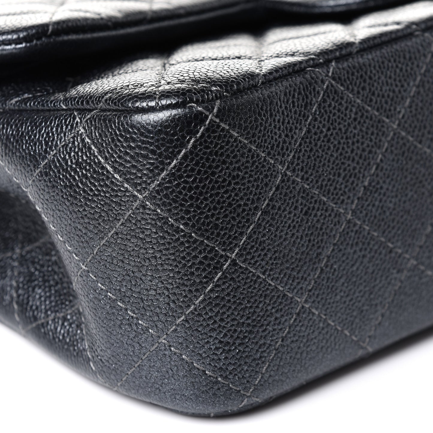 Metallic Caviar Quilted Jumbo Double Flap Dark Grey