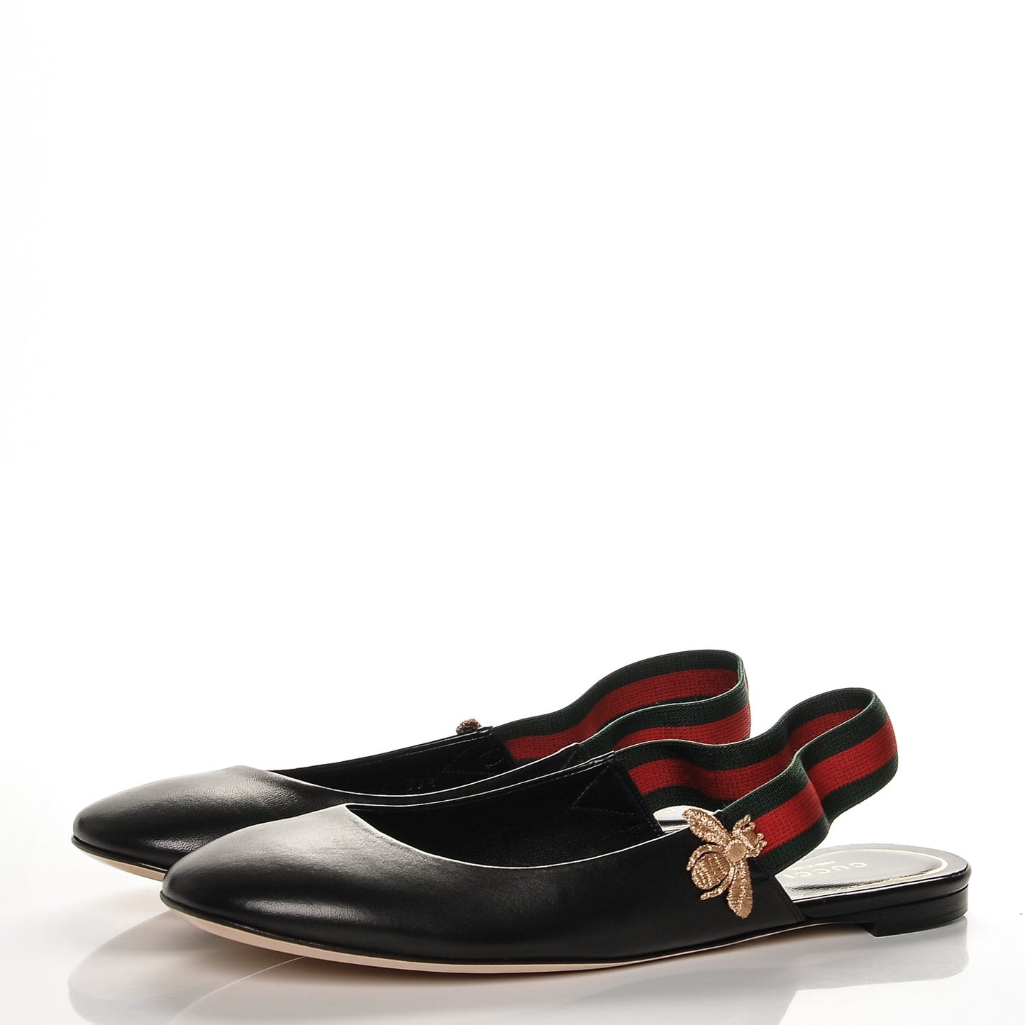 Calfskin Bayadere Bee Slingback Flats 39.5 Nero Black
