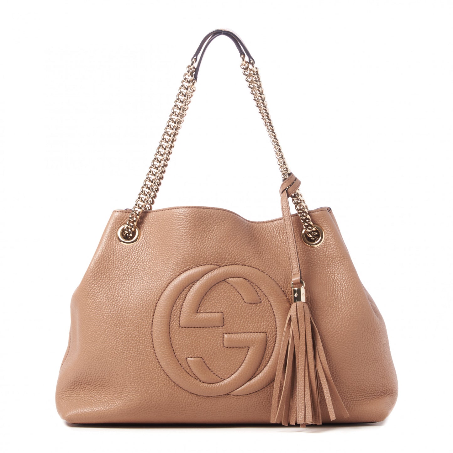 Pebbled Calfskin Medium Soho Chain Shoulder Bag Camelia