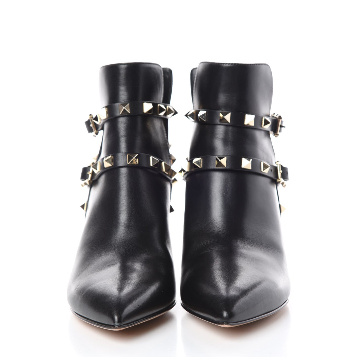 Calfskin Rockstud Double Buckle 65mm Ankle Boots 36 Black