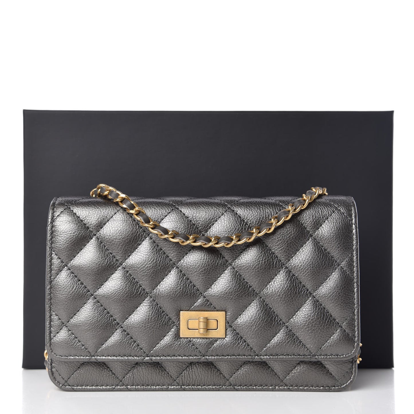 Calfskin Quilted Reissue Wallet On Chain WOC Charcoal