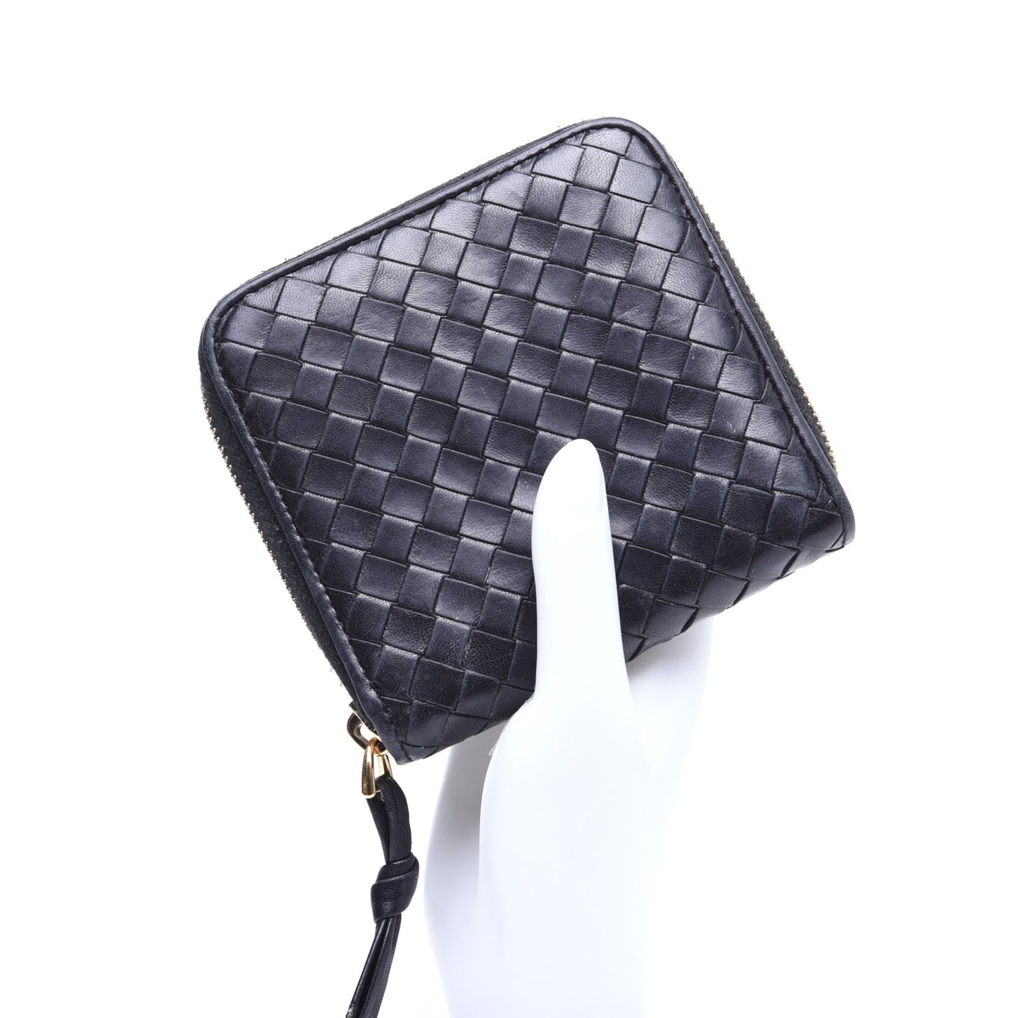 Nappa Intrecciato Zip Around Compact Wallet Black