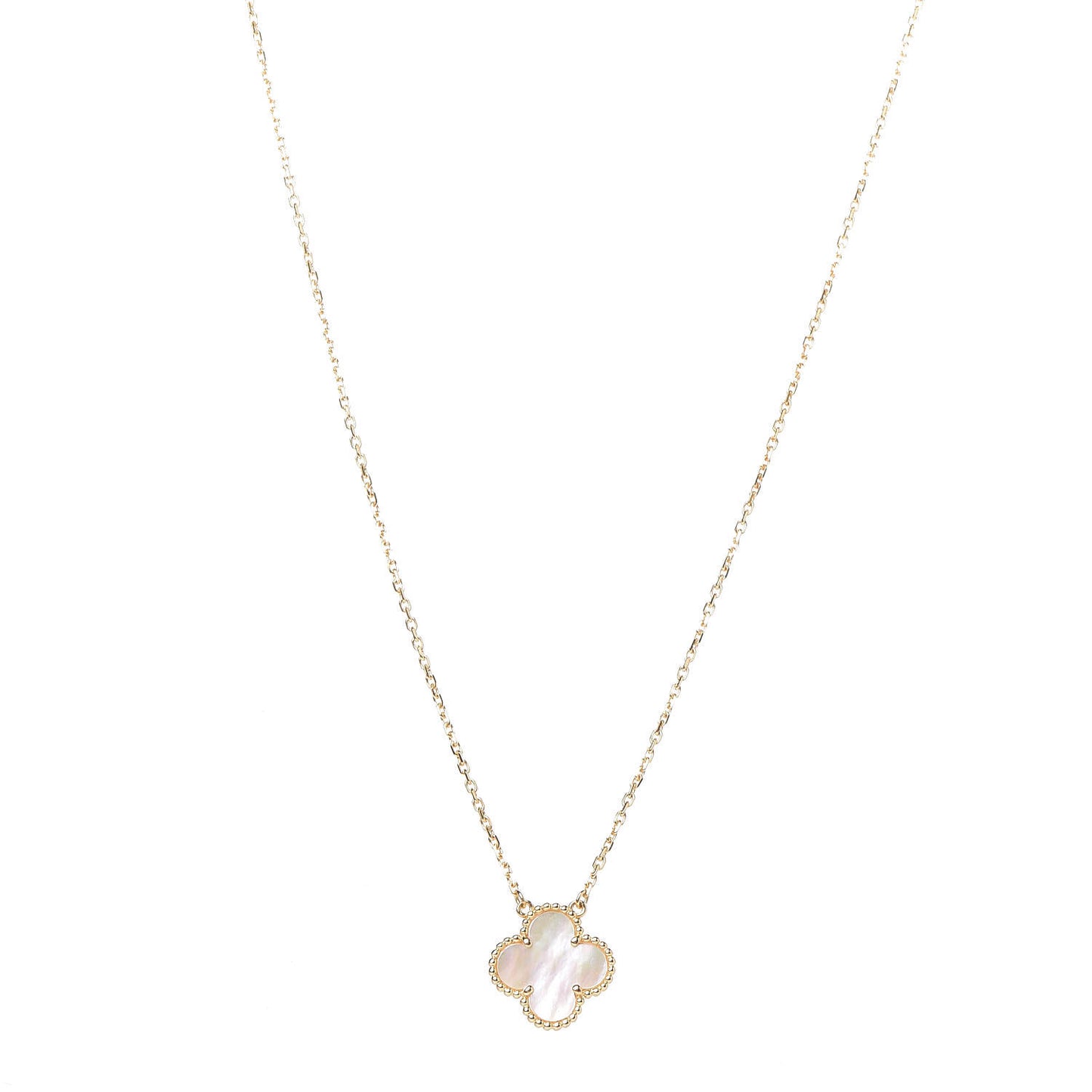 18K Yellow Gold Mother of Pearl Vintage Alhambra Pendant Necklace