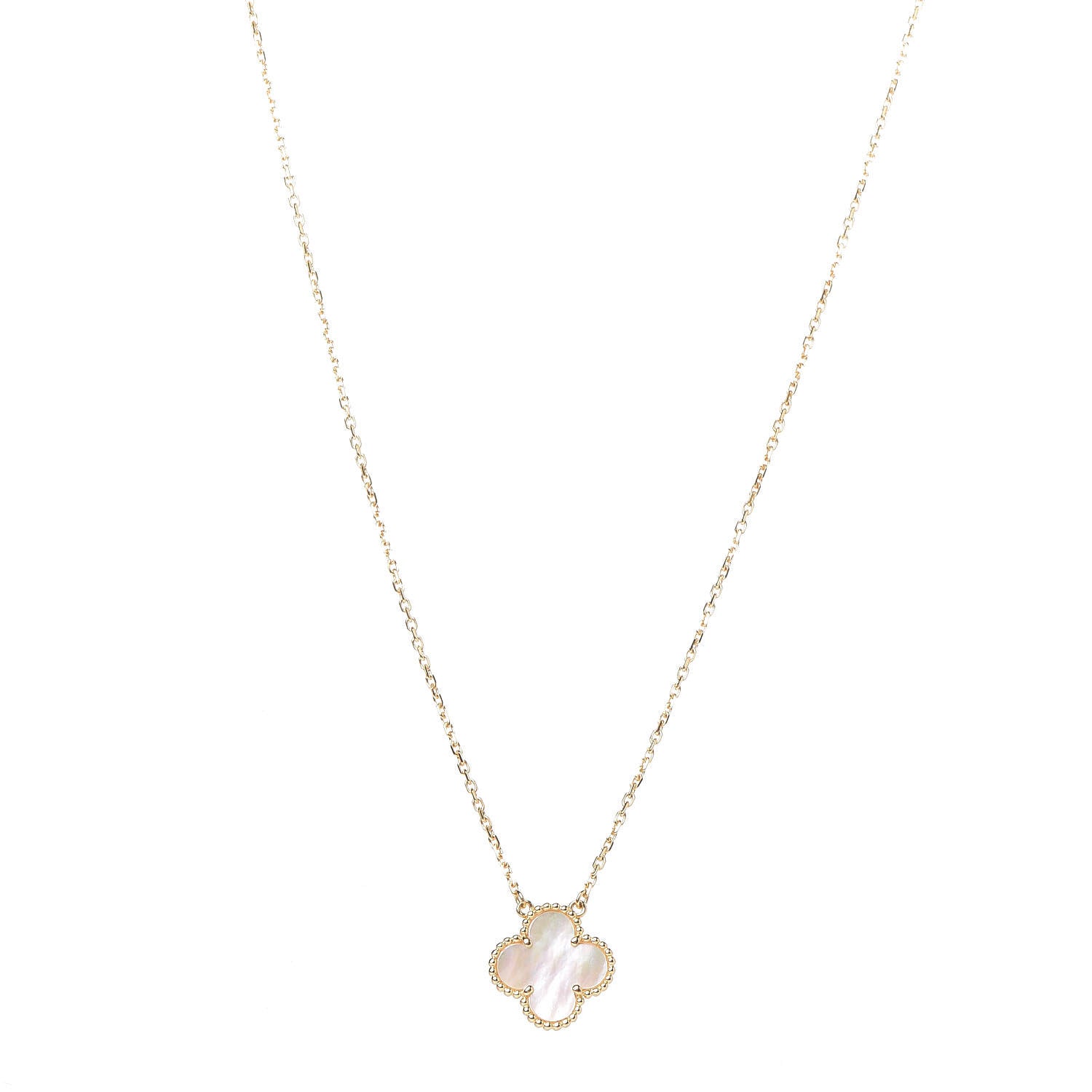 Van Cleef & Arpels 18K Yellow Gold Mother of Pearl Vintage Alhambra Pendant Necklace 1 of 6