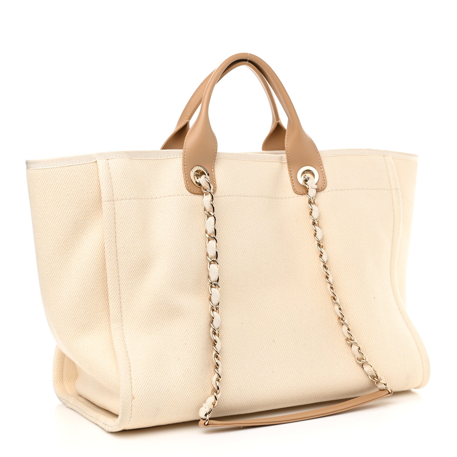 Chanel Canvas Pearl Medium Deauville Tote Ecru Beige 3 of 11