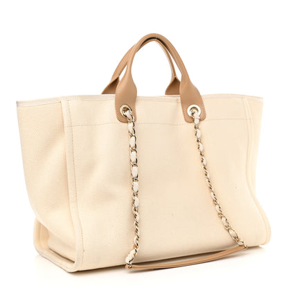 Chanel Canvas Pearl Medium Deauville Tote Ecru Beige 3 of 11