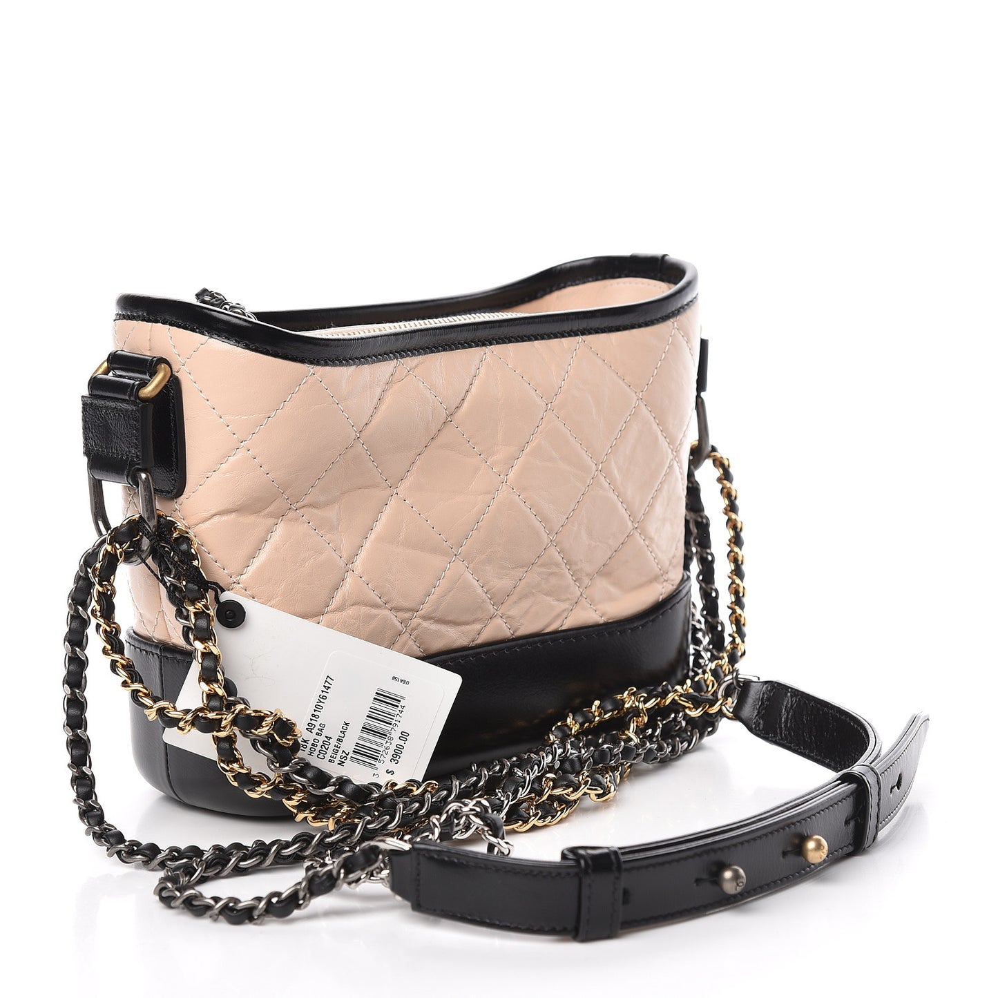 Aged Calfskin Quilted Small Gabrielle Hobo Beige Black