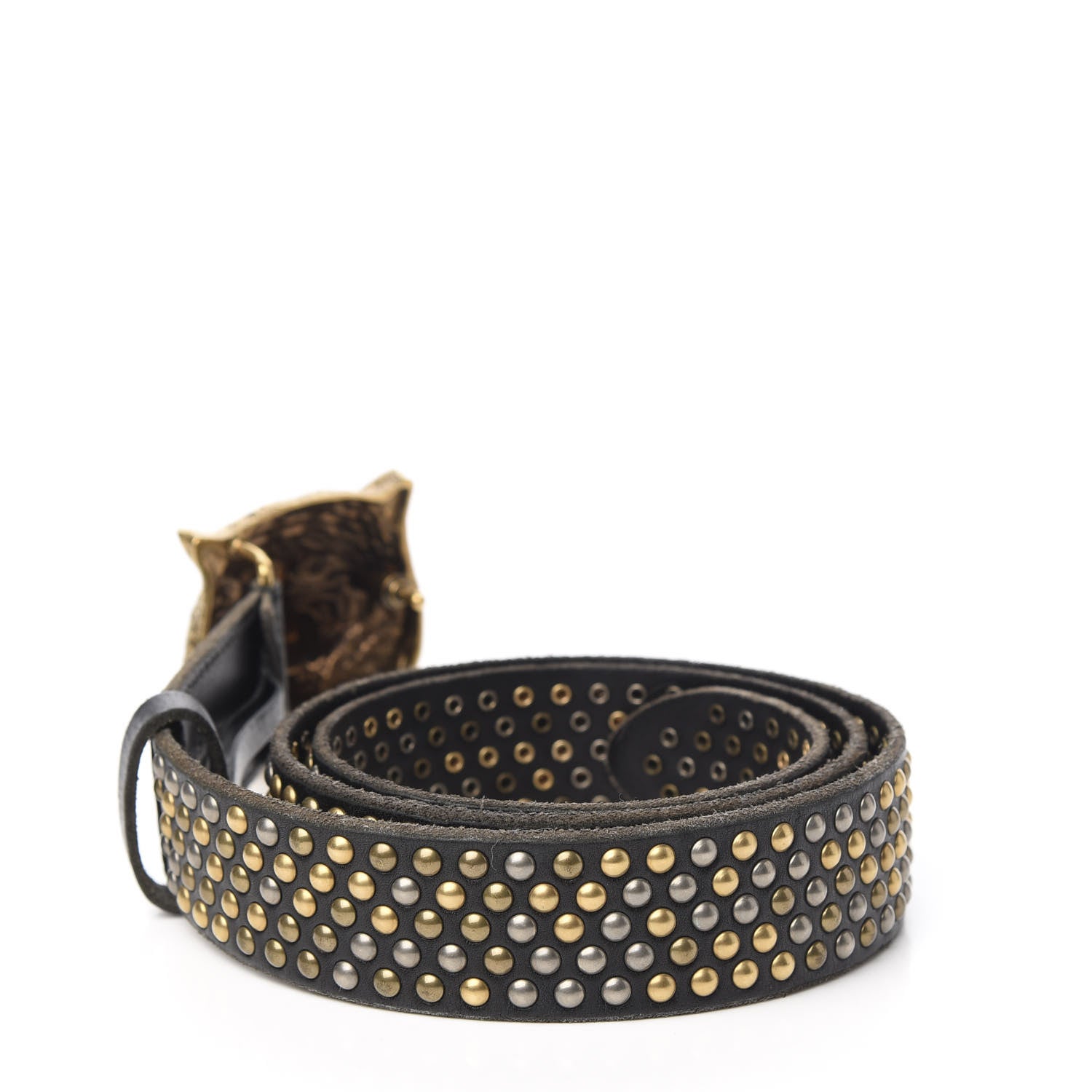 Gucci Calfskin Studded Feline Belt 90 36 Black 2 of 5