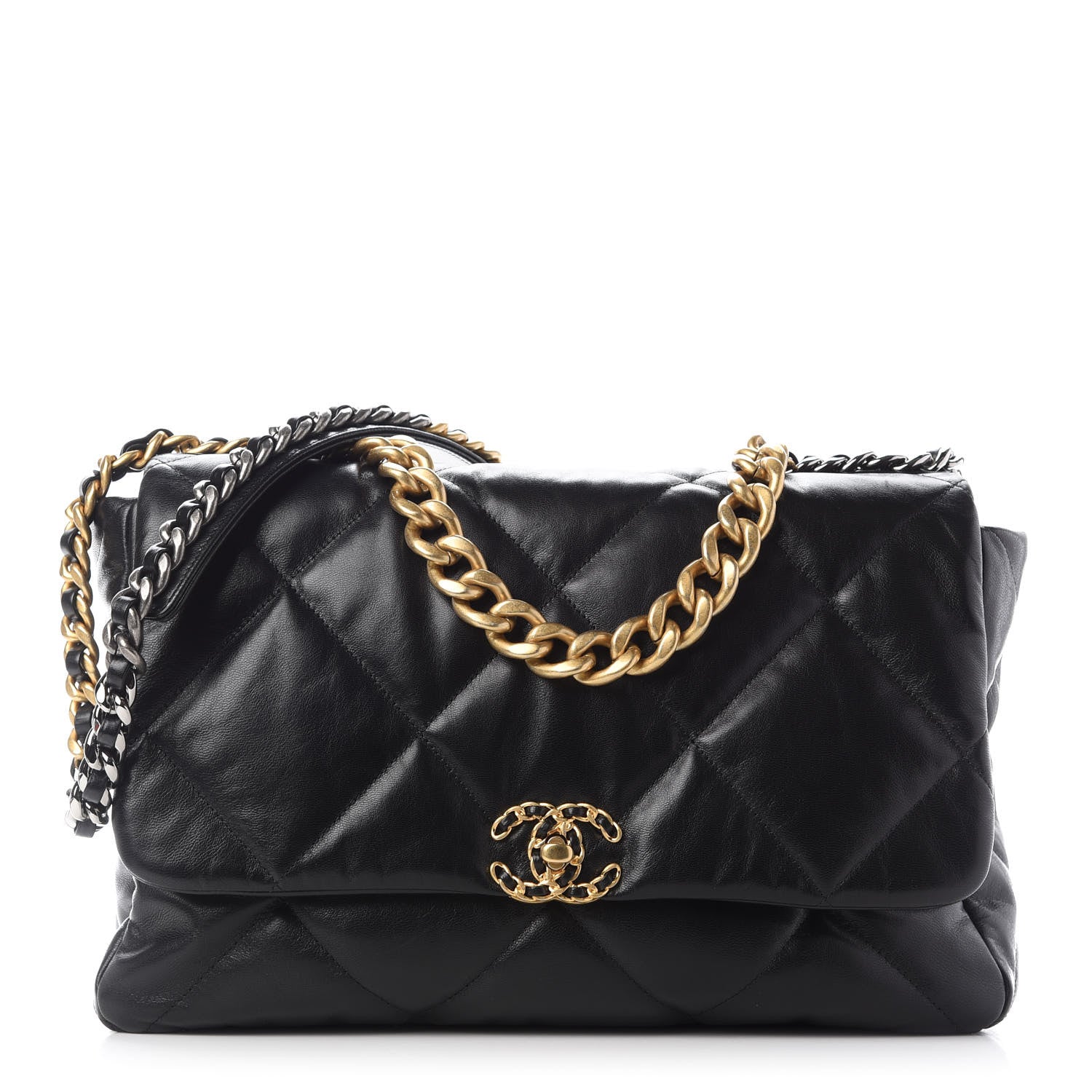 Chanel Shiny Goatskin Quilted Maxi Chanel 19 Flap Black 1 of 9