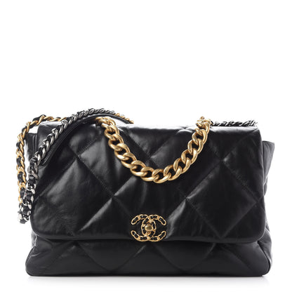 Chanel Shiny Goatskin Quilted Maxi Chanel 19 Flap Black 1 of 9