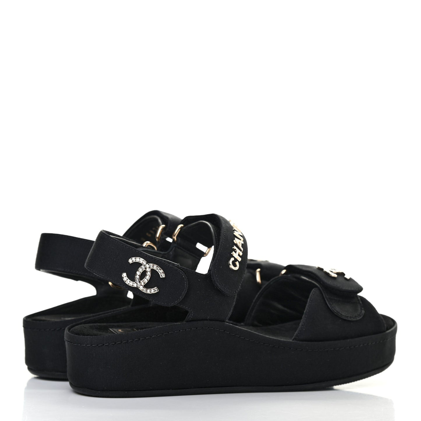 Grosgrain Crystal Logo Platform Sandals 35 Black
