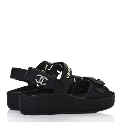 Chanel Grosgrain Crystal Logo Platform Sandals 35 Black 3 of 6