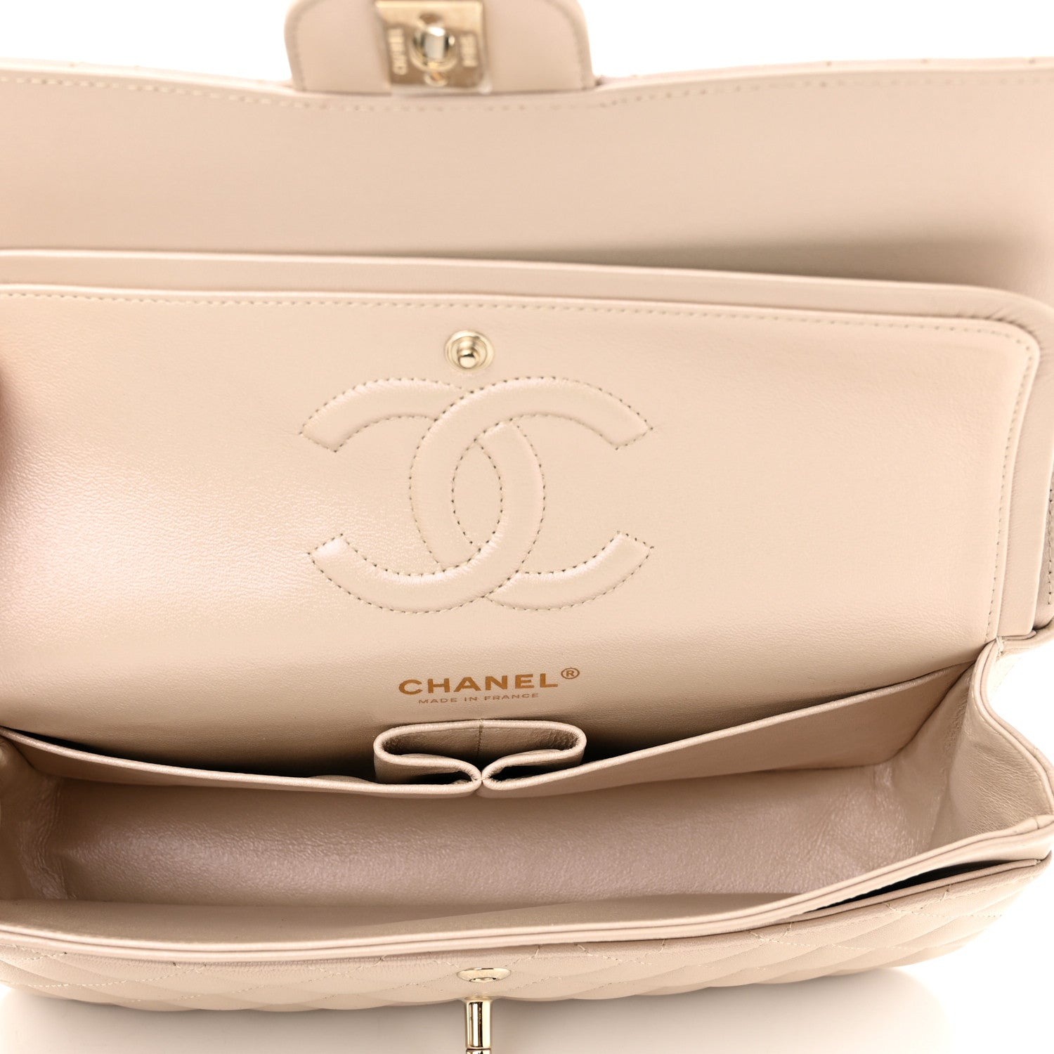 Chanel Iridescent Lambskin Quilted Medium Double Flap Light Beige 5 of 10