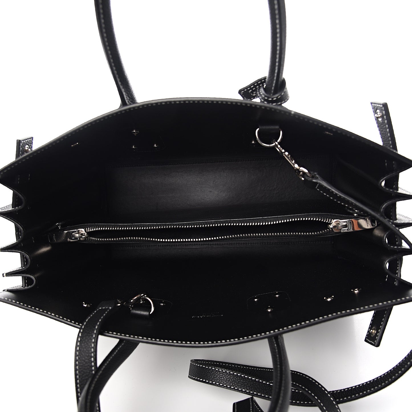Grained Calfskin Topstitch Small Sac De Jour Black Porcelain