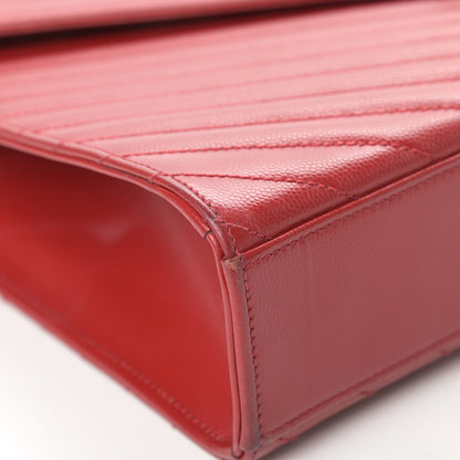 Saint Laurent Grain De Poudre Matelasse Chevron Large Monogram Satchel Lipstick Red 9 of 15