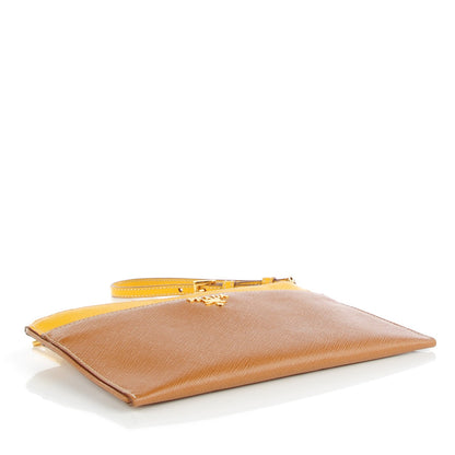 Prada Saffiano Bi-Color Wristlet Clutch Caramel Mimosa 4 of 9