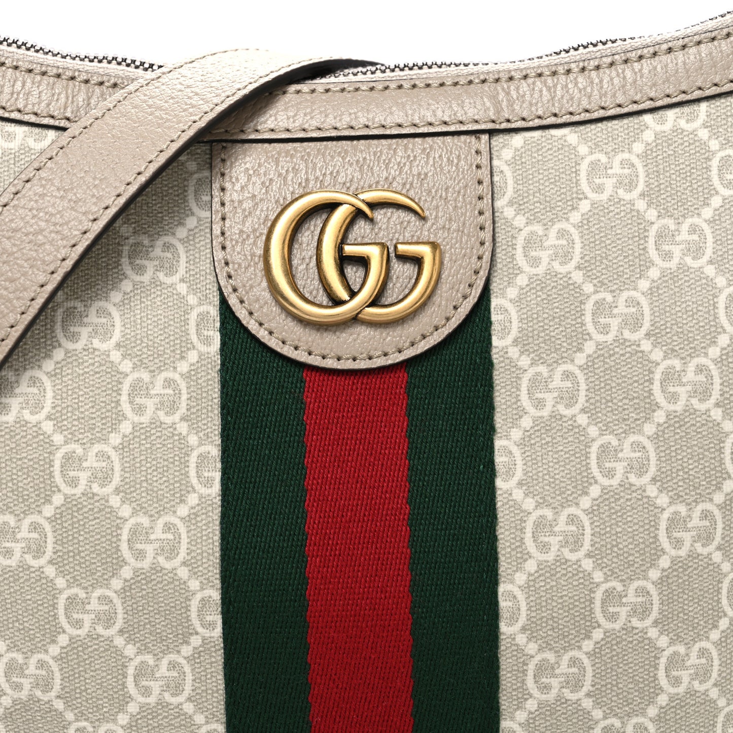 GG Supreme Monogram Textured Dollar Calfskin Web Small Ophidia Half Moon Hobo Beige Mystic White Oatmeal