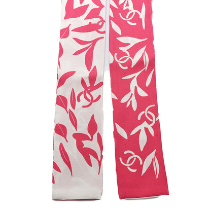 Chanel Silk Twill Slim Leaf CC Bandeau Scarf Pink White 2 of 3