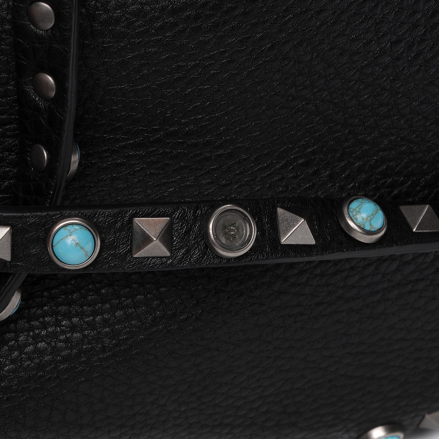 Valentino Garavani Grained Calfskin Turquoise Medium Rockstud Rolling Tote Black 7 of 7
