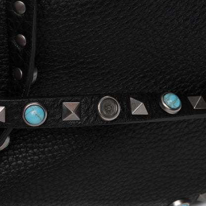 Valentino Garavani Grained Calfskin Turquoise Medium Rockstud Rolling Tote Black 7 of 7