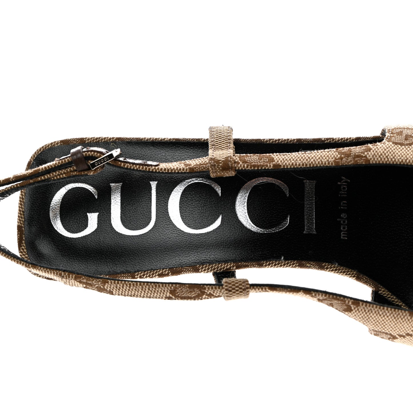 Monogram Malga Kid Square G 75mm Slingback Pumps 38 Beige Ebony New Acero